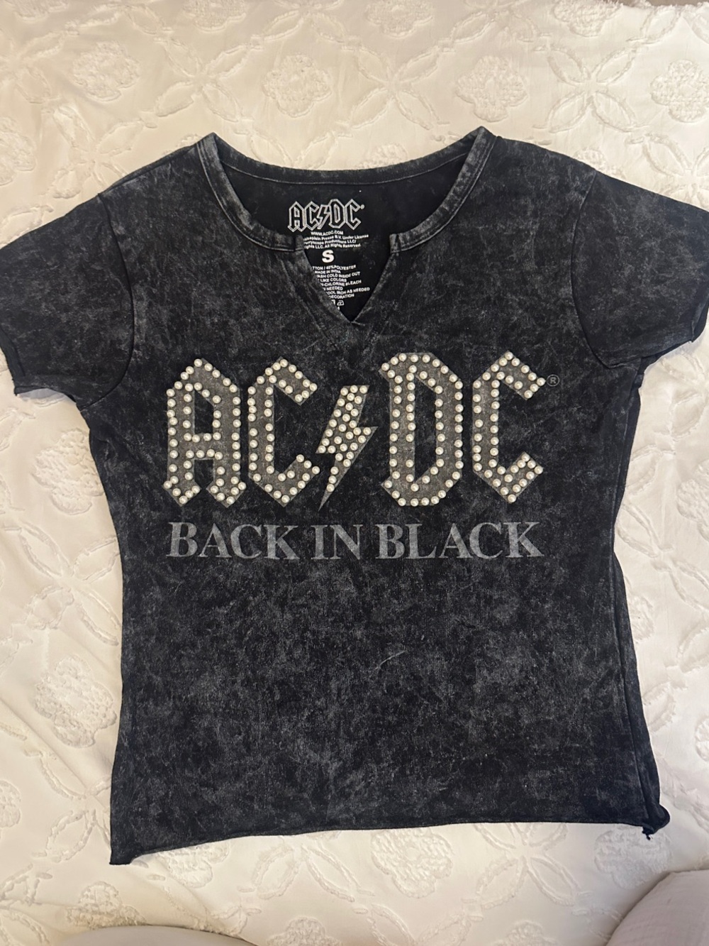 AC/DC Black Studded 'Back In Black' V-Neck Tee - Black